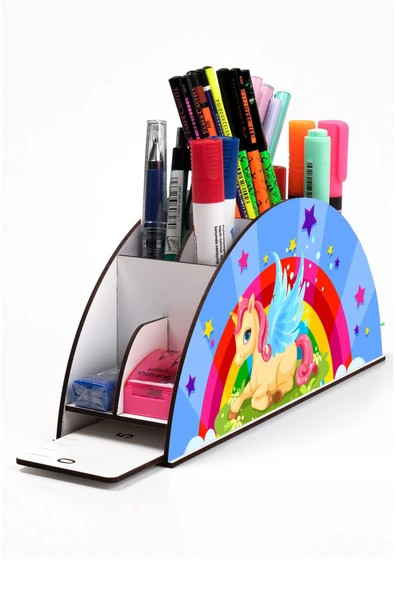 Notpa Ahşap Vip Kanatlı Unicorn Gökkuşağı Cetvelli Masaüstü Kalemlik Çocuklar Için Organizer Vip25 ürün görseli 1