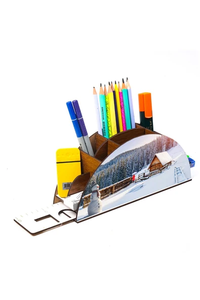 Notpa Ahşap Kardan Adam Gökkuşağı Cetvelli Masaüstü Kalemlik Kutu Organizer Gk135 - Resim 2