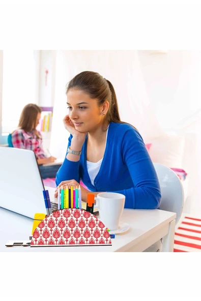 Notpa Ahşap Lale Desenli Gökkuşağı Cetvelli Masaüstü Kalemlik Kutu Çocuklar Için Organizer Gk38