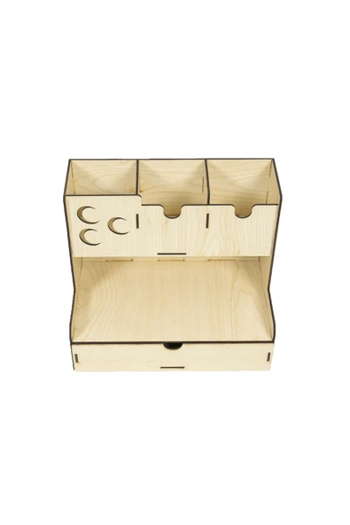 Notpa Çekmeceli Üç Hilal Desenli Akçaağaç Masaüstü Kalemlik Organizer Montajı Yapılmış Ürün - Resim 5