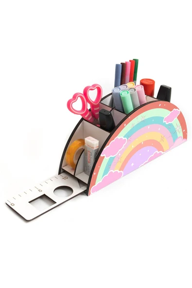 Notpa Ahşap Vip Masal Gökkuşağı Cetvelli Masaüstü Kalemlik Organizer Vip2 - Resim 4