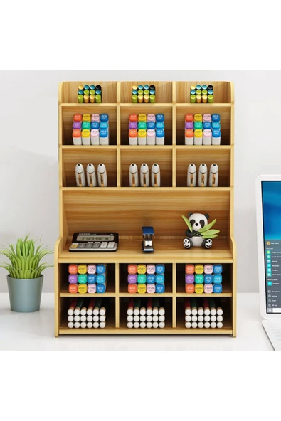 Notpa Çapraz 9+9 Raflı Masaüstü Kalemlik Organizer (ceviz Rengi) Ev Ve Ofis Malzemeleri Saklama Rafı - Resim 2