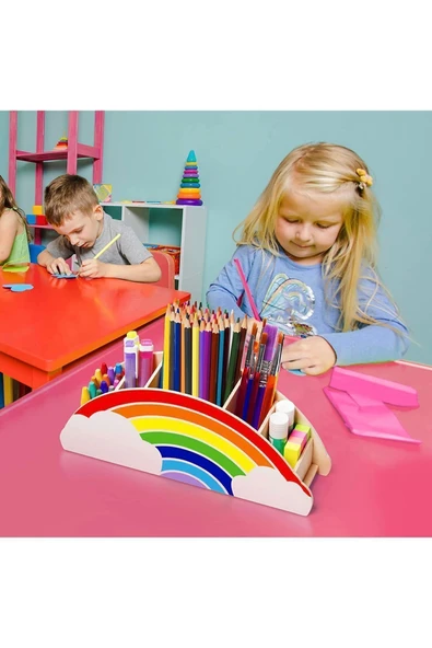 Kiri Ahşap Gökkuşağı Kalemlik Masaüstü Organizer - Resim 7