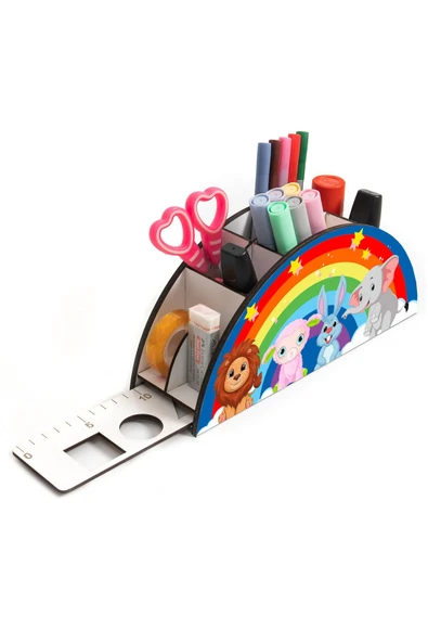 Notpa Ahşap Vip Sevimli Hayvanlar Gökkuşağı Cetvelli Masaüstü Kalemlik Çocuklar Için Organizer Vip104 ürün görseli 1