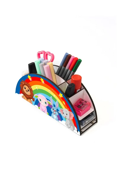 Notpa Ahşap Vip Sevimli Hayvanlar Gökkuşağı Cetvelli Masaüstü Kalemlik Çocuklar Için Organizer Vip104 - Resim 5