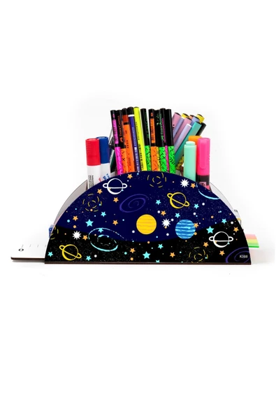 Notpa Ahşap Roket Gökkuşağı Cetvelli Masaüstü Kalemlik Kutu Çocuklar Için Organizer Gk88 - Resim 2