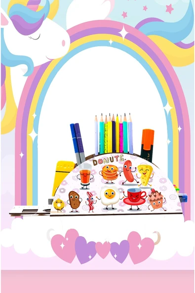 Notpa Ahşap Donutlar Gökkuşağı Cetvelli Masaüstü Kalemlik Kutu Çocuklar Için Organizer Gk67 - Resim 2