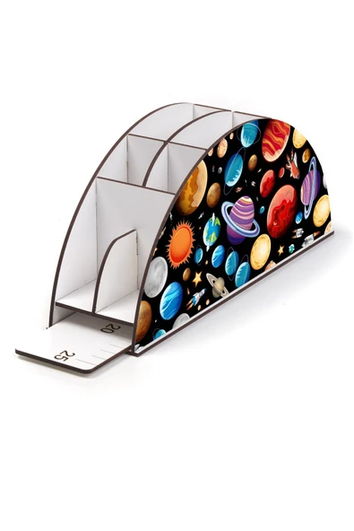 Notpa Ahşap Vip Galaksi Gökkuşağı Cetvelli Masaüstü Kalemlik Organizer Vip50 - Resim 4