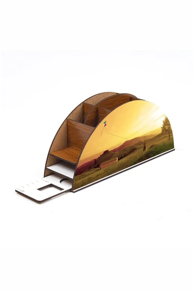 Notpa Ahşap Uçurtma Gökkuşağı Cetvelli Masaüstü Kalemlik Kutu Çocuklar Için Organizer Gk120 - Resim 5