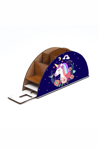 Notpa Ahşap Gece Unicorn Gökkuşağı Cetvelli Masaüstü Kalemlik Kutu Çocuklar Için Organizer Gk93 - Resim 4