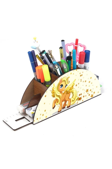 Notpa Ahşap Atın Pony Gökkuşağı Cetvelli Masaüstü Kalemlik Kutu Çocuklar Için Organizer Gk9 - Resim 3