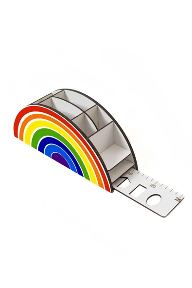 Notpa Ahşap Vip Gökkuşağı Cetvelli Masaüstü Kalemlik Kutu Çocuklar Için Organizer Vip1 - Resim 3