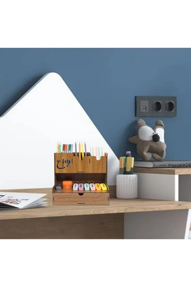 Notpa Çekmeceli Elif Vav Fiğürlü Masaüstü Kalemlik Organizer Ceviz Montajı Yapılmış Ürün ürün görseli 1