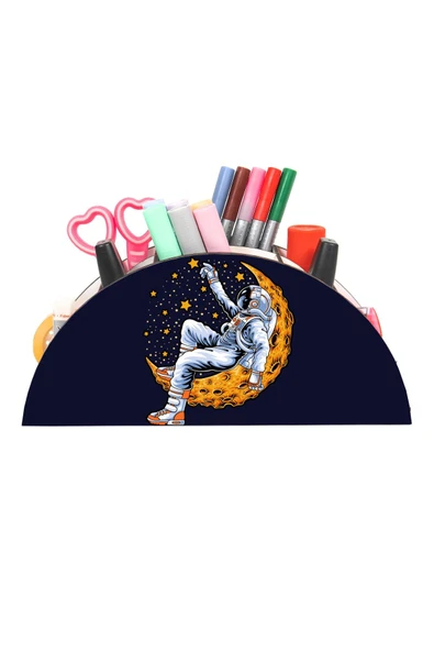 Notpa Ahşap Vip Ay Ve Astronot Cetvelli Masaüstü Kalemlik Kutu Çocuklar Için Organizer Vip16 - Resim 2