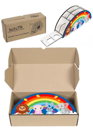 Notpa Ahşap Vip Sevimli Hayvanlar Gökkuşağı Cetvelli Masaüstü Kalemlik Çocuklar Için Organizer Vip104 - Resim 8
