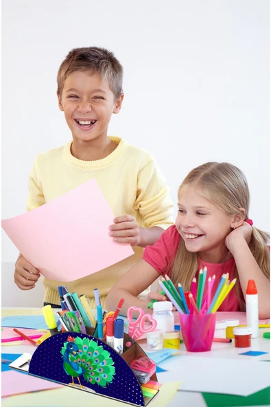 Notpa Ahşap Tavus Kuşu Gökkuşağı Cetvelli Masaüstü Kalemlik Kutu Çocuklar Için Organizer Gk12 ürün görseli 1