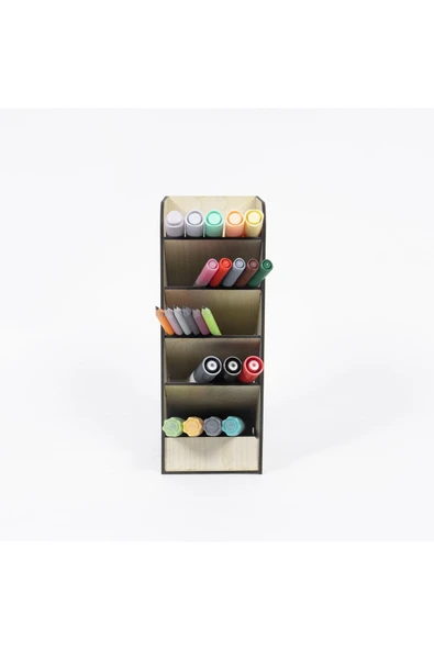 Notpa Ahşap 5 Gözlü Çapraz Masaüstü Organizer Kalemlik Montajı Yapılmış - Resim 3