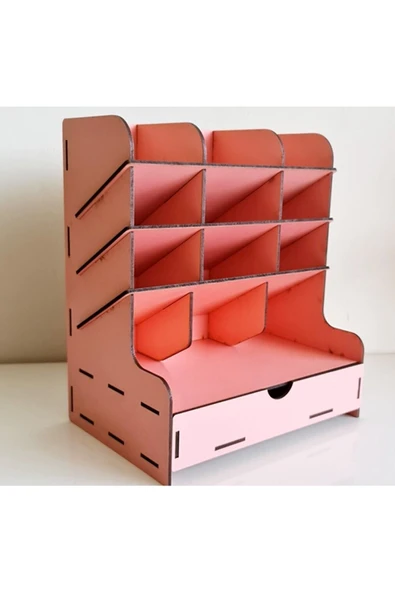 Notpa Masaüstü Çapraz 9 Bölmeli Çekmeceli Kalemlik Pembe Organizer Montajı Yapılmış ürün görseli 1