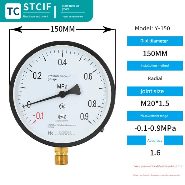 Y-150 Basınç Ölçer - -0.1 + 0.9MPa