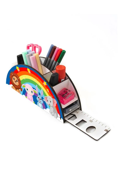 Notpa Ahşap Vip Sevimli Hayvanlar Gökkuşağı Cetvelli Masaüstü Kalemlik Çocuklar Için Organizer Vip104 - Resim 2