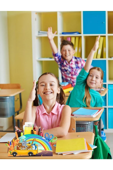 Notpa Ahşap Hayvanlar Otobüste Gökkuşağı Cetvelli Masaüstü Kalemlik Kutu Çocuklar Için Organizer Gk4 ürün görseli 1