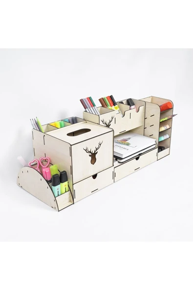 Notpa Ahşap Masaüstü Geyikli Organizer Kalemlik Set 4 Parça (montajı Yapılmış Şekilde Gönderim) - Resim 2