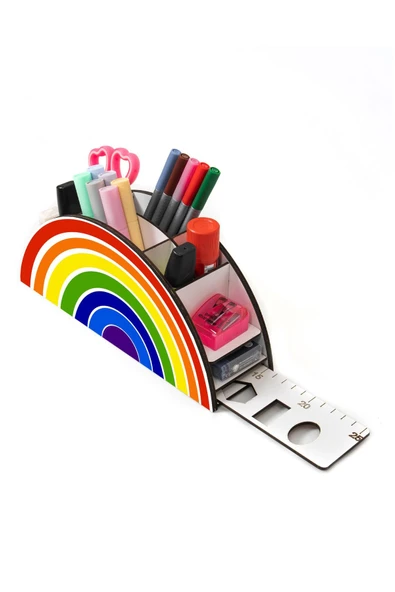 Notpa Ahşap Vip Gökkuşağı Cetvelli Masaüstü Kalemlik Kutu Çocuklar Için Organizer Vip1 ürün görseli 1