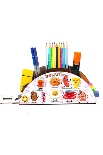Notpa Ahşap Donutlar Gökkuşağı Cetvelli Masaüstü Kalemlik Kutu Çocuklar Için Organizer Gk67 - Resim 6