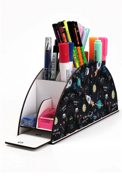 Notpa Ahşap Vip Uzay Gökkuşağı Cetvelli Masaüstü Kalemlik Organizer Vip89 ürün görseli 1