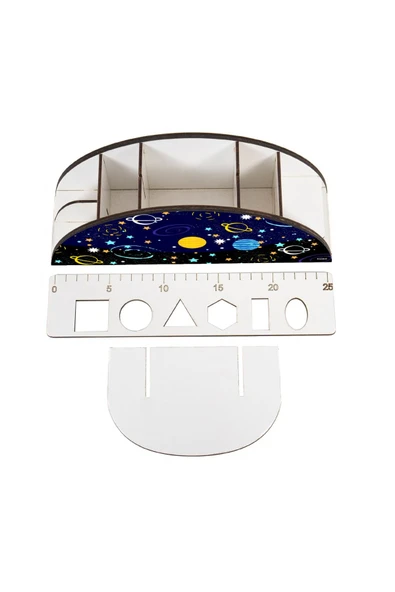 Notpa Ahşap Roket Gökkuşağı Cetvelli Masaüstü Kalemlik Kutu Çocuklar Için Organizer Gk88 - Resim 4