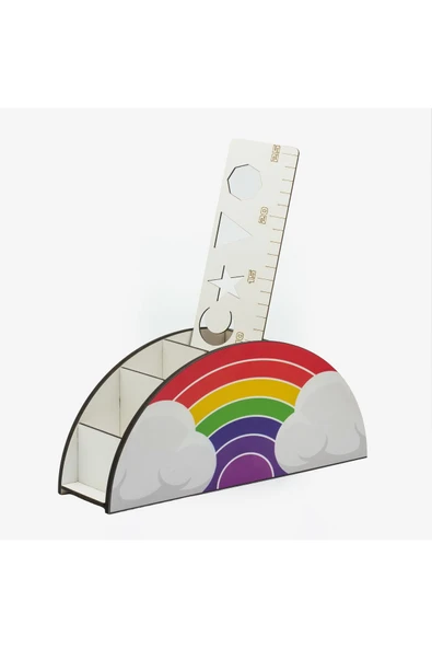 Kiri Ahşap Gökkuşağı Kalemlik Masaüstü Organizer - Resim 3