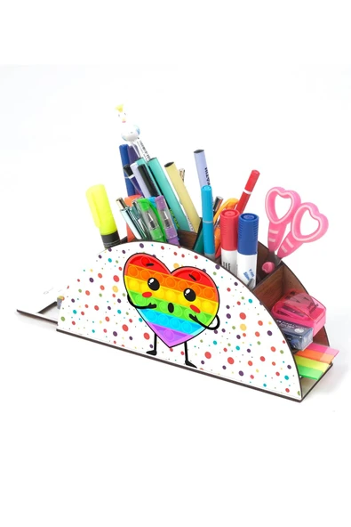 Notpa Ahşap Kalpli Popit Gökkuşağı Cetvelli Masaüstü Kalemlik Kutu Çocuklar Için Organizer Gk108 - Resim 2