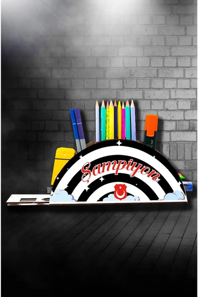 Notpa Ahşap Siyah Beyaz Gökkuşağı Cetvelli Masaüstü Kalemlik Kutu Çocuklar Için Organizer Gk111 - Resim 2