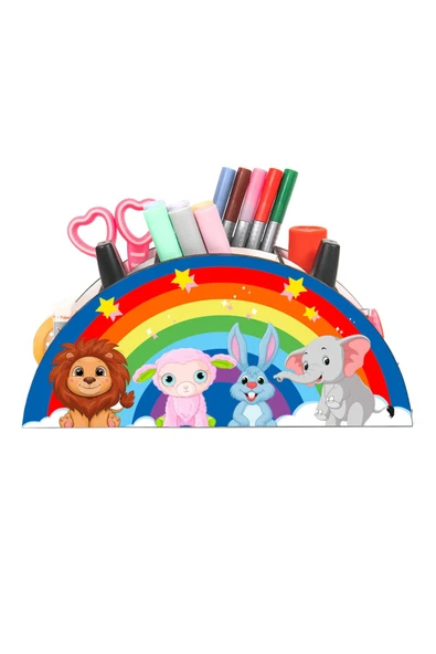 Notpa Ahşap Vip Sevimli Hayvanlar Gökkuşağı Cetvelli Masaüstü Kalemlik Çocuklar Için Organizer Vip104 - Resim 4