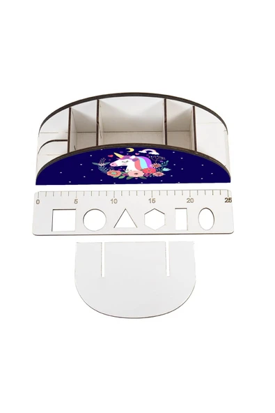 Notpa Ahşap Vip Gece Unicorn Gökkuşağı Cetvelli Masaüstü Kalemlik Çocuklar Için Organizer Vip93 - Resim 5