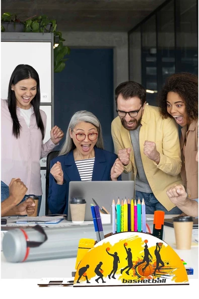 Notpa Ahşap Basketball Gökkuşağı Cetvelli Masaüstü Kalemlik Kutu Çocuklar Için Organizer Gk116 ürün görseli 1