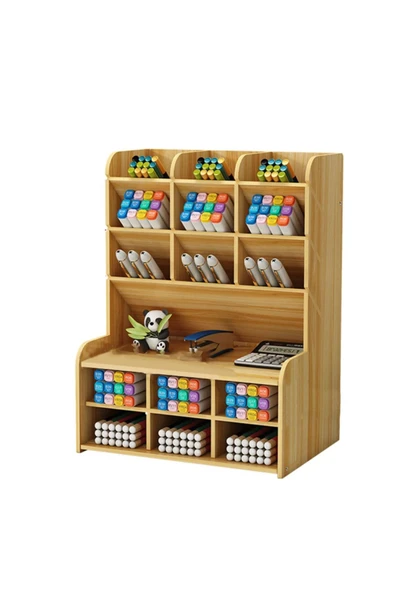 Notpa Çapraz 9+9 Raflı Masaüstü Kalemlik Organizer (ceviz Rengi) Ev Ve Ofis Malzemeleri Saklama Rafı ürün görseli