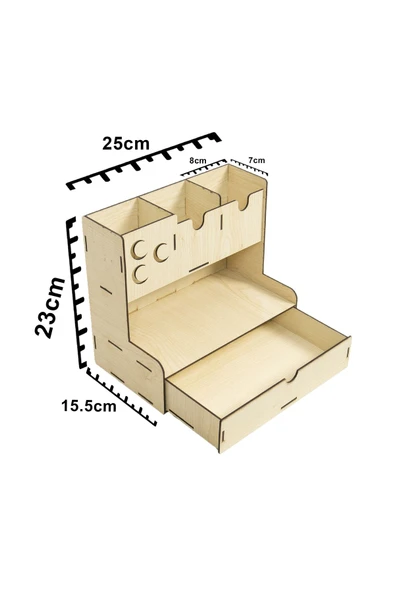 Notpa Çekmeceli Üç Hilal Desenli Akçaağaç Masaüstü Kalemlik Organizer Montajı Yapılmış Ürün - Resim 8