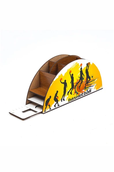 Notpa Ahşap Basketball Gökkuşağı Cetvelli Masaüstü Kalemlik Kutu Çocuklar Için Organizer Gk116 - Resim 5