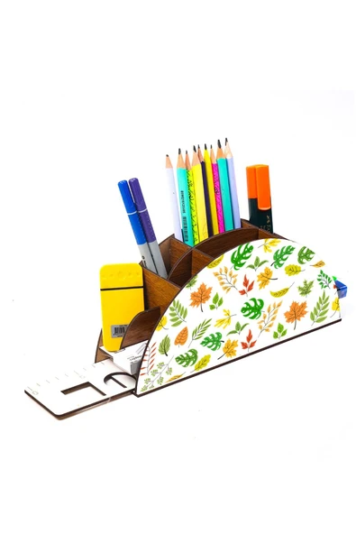 Notpa Ahşap Yapraklar Gökkuşağı Cetvelli Masaüstü Kalemlik Kutu Çocuklar Için Organizer Gk46 - Resim 6
