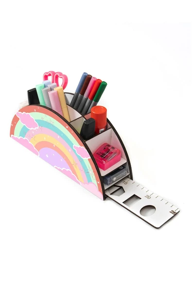 Notpa Ahşap Masal Gökkuşağı Cetvelli Masaüstü Kalemlik Kutu Çocuklar Için Organizer Gk2 - Resim 8
