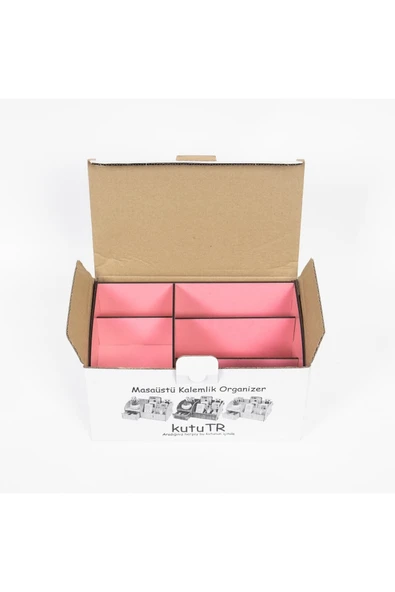 Notpa Pembe Çekmeceli Ahşap Masaüstü Kalemlik Kalem Kutusu Organizer Montajı Yapılmış Kutulu Ürün - Resim 4