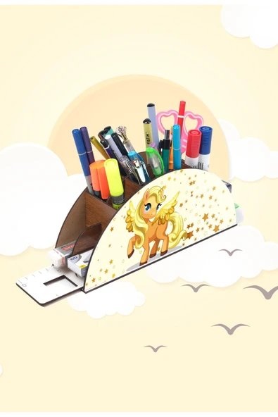 Notpa Ahşap Atın Pony Gökkuşağı Cetvelli Masaüstü Kalemlik Kutu Çocuklar Için Organizer Gk9 - Resim 6