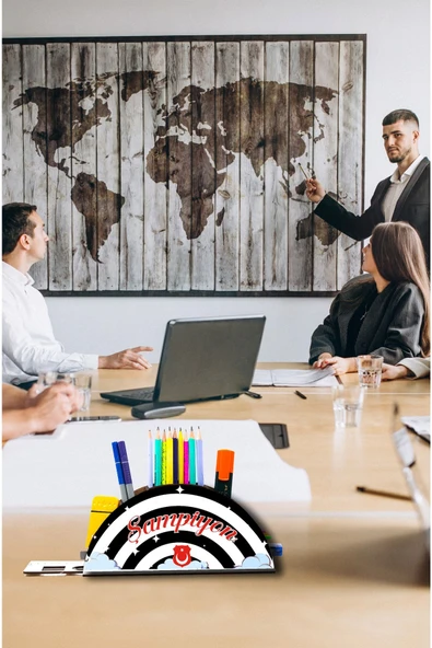 Notpa Ahşap Siyah Beyaz Gökkuşağı Cetvelli Masaüstü Kalemlik Kutu Çocuklar Için Organizer Gk111 ürün görseli 1