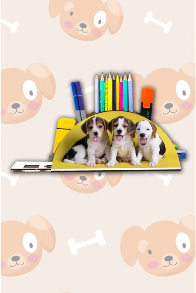 Notpa Ahşap Yavru Köpekler Gökkuşağı Cetvelli Masaüstü Kalemlik Kutu Çocuklar Için Organizer Gk129 - Resim 3