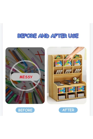 Notpa Çapraz 9+9 Raflı Masaüstü Kalemlik Organizer (ceviz Rengi) Ev Ve Ofis Malzemeleri Saklama Rafı - Resim 3