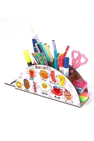 Notpa Ahşap Donutlar Gökkuşağı Cetvelli Masaüstü Kalemlik Kutu Çocuklar Için Organizer Gk67 - Resim 3