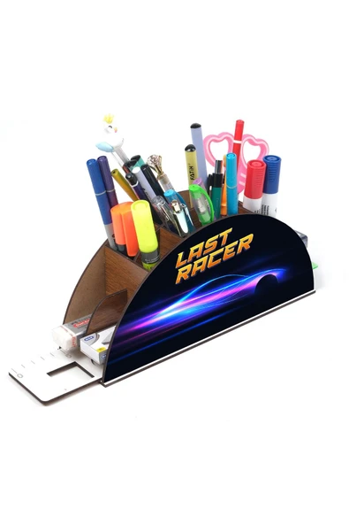 Notpa Ahşap Lastracer Gökkuşağı Cetvelli Masaüstü Kalemlik Kutu Çocuklar Için Organizer Gk118 - Resim 4