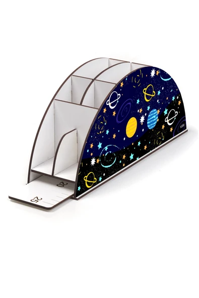 Notpa Ahşap Roket Gökkuşağı Cetvelli Masaüstü Kalemlik Kutu Çocuklar Için Organizer Gk88 - Resim 3