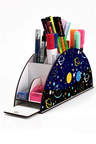 Notpa Ahşap Roket Gökkuşağı Cetvelli Masaüstü Kalemlik Kutu Çocuklar Için Organizer Gk88 ürün görseli 1